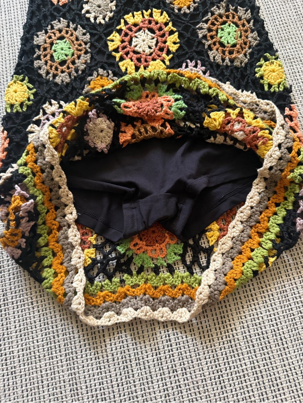 Free People Black Crochet Mini Dress with Multicolor Floral Motifs - Picture 2 of 5